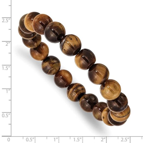 10mm Brown Tiger Eye Agate Beaded Stretch Bracelet, 6.5 Inch - Picture 4 of 5